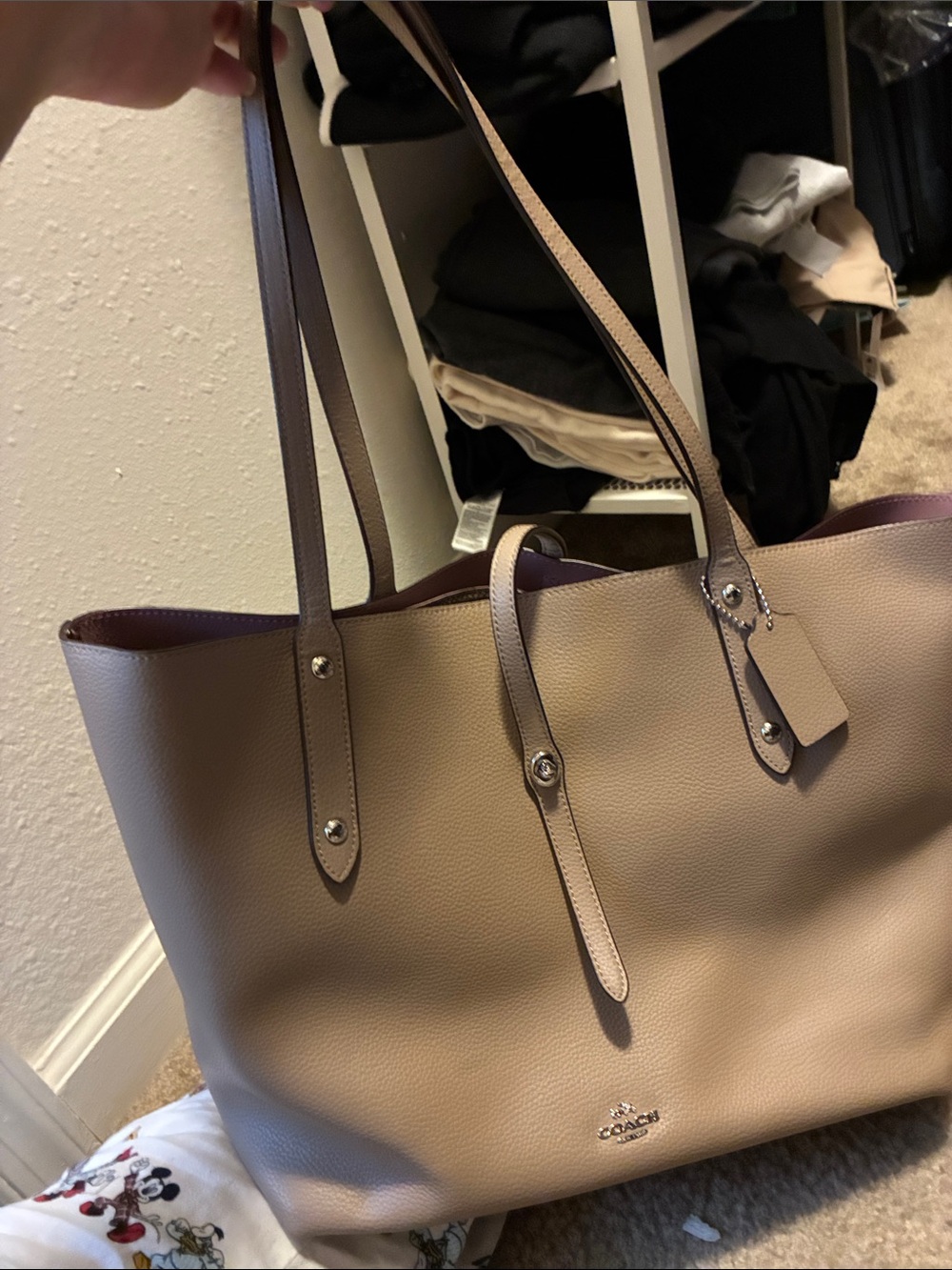 Coach —Tan Leather Tote with Pink Interior